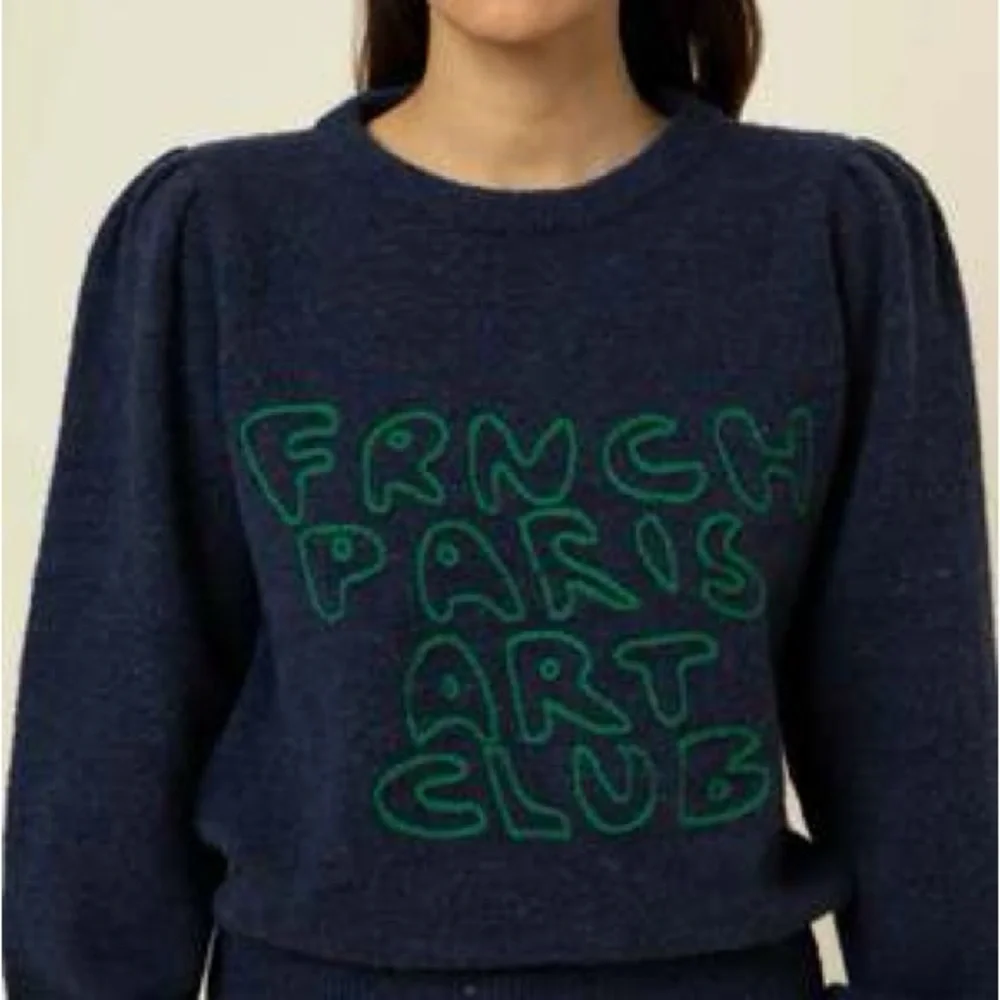 FRNCH Navy and Green Art Club Sweater - Picture 1 of 10